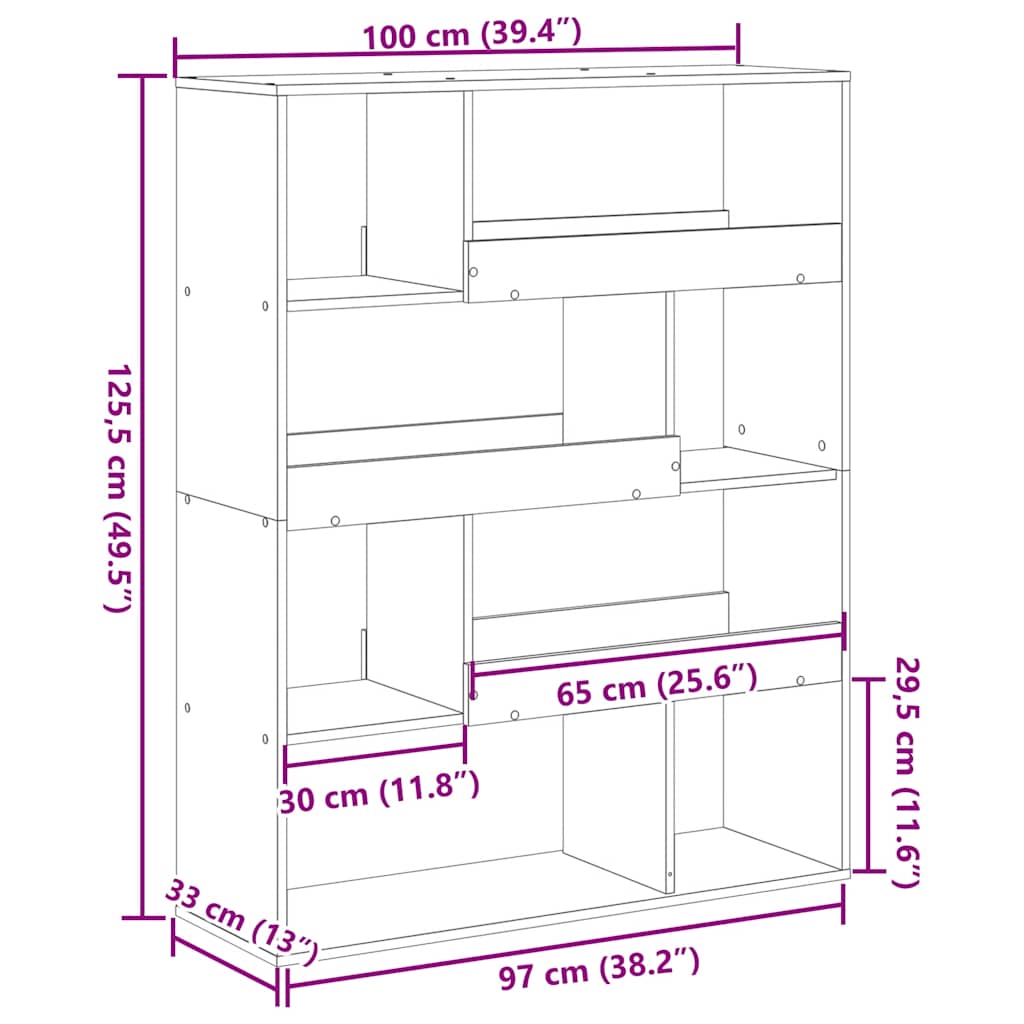 bogreol 100x33x125,5 cm konstrueret træ betongrå