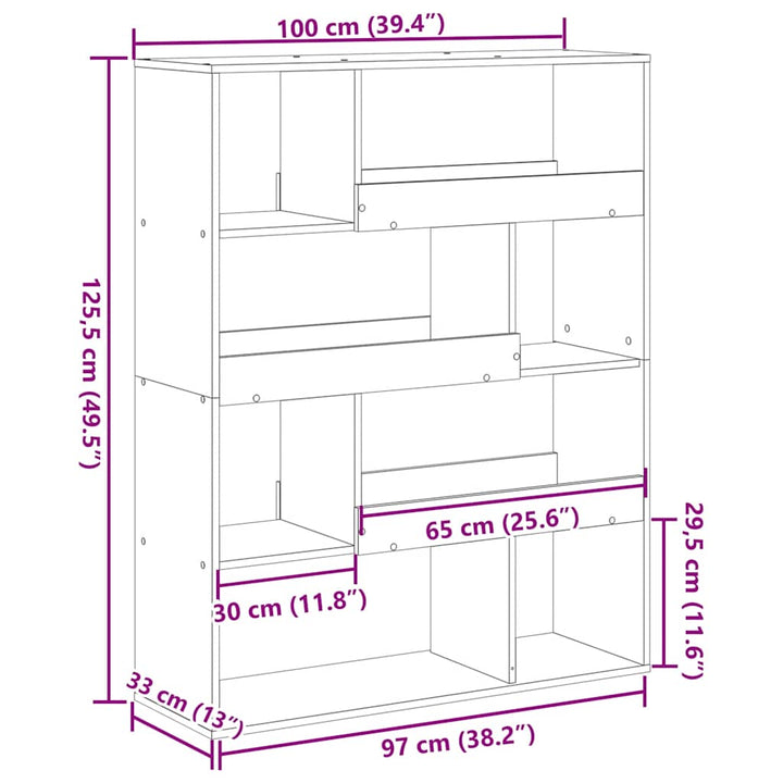 bogreol 100x33x125,5 cm konstrueret træ betongrå