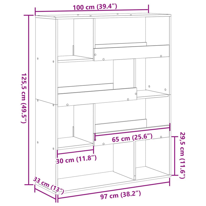 bogreol 100x33x125,5 cm konstrueret træ grå sonoma-eg
