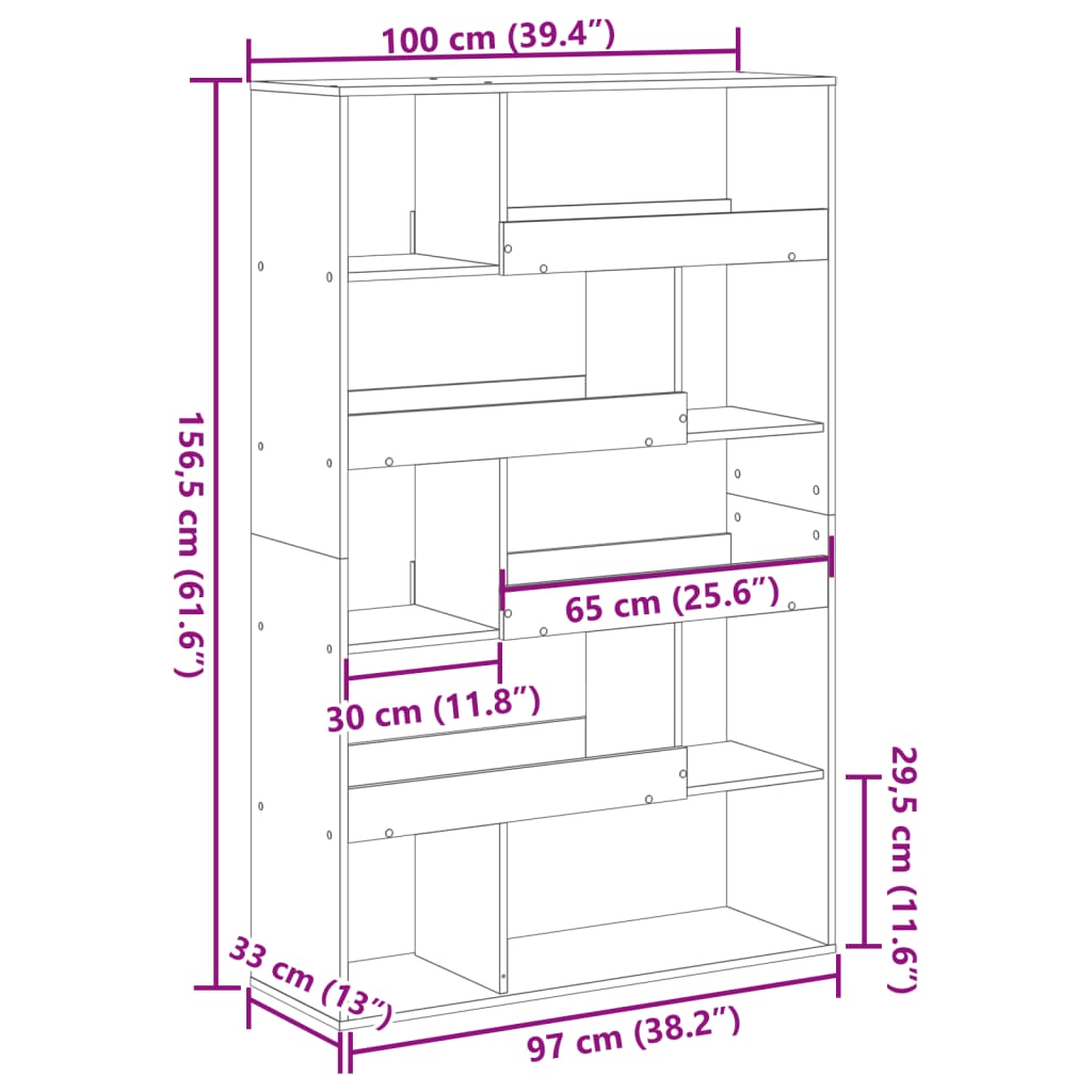 bogreol 100x33x156,5 cm konstrueret træ røget egetræsfarve