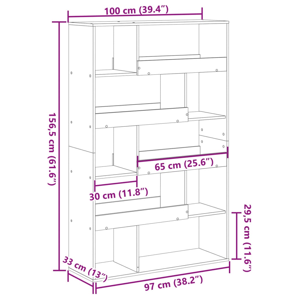 bogreol 100x33x156,5 cm konstrueret træ håndlavet eg