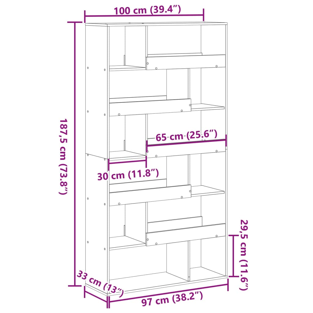 bogreol 100x33x187,5 cm konstrueret træ sort