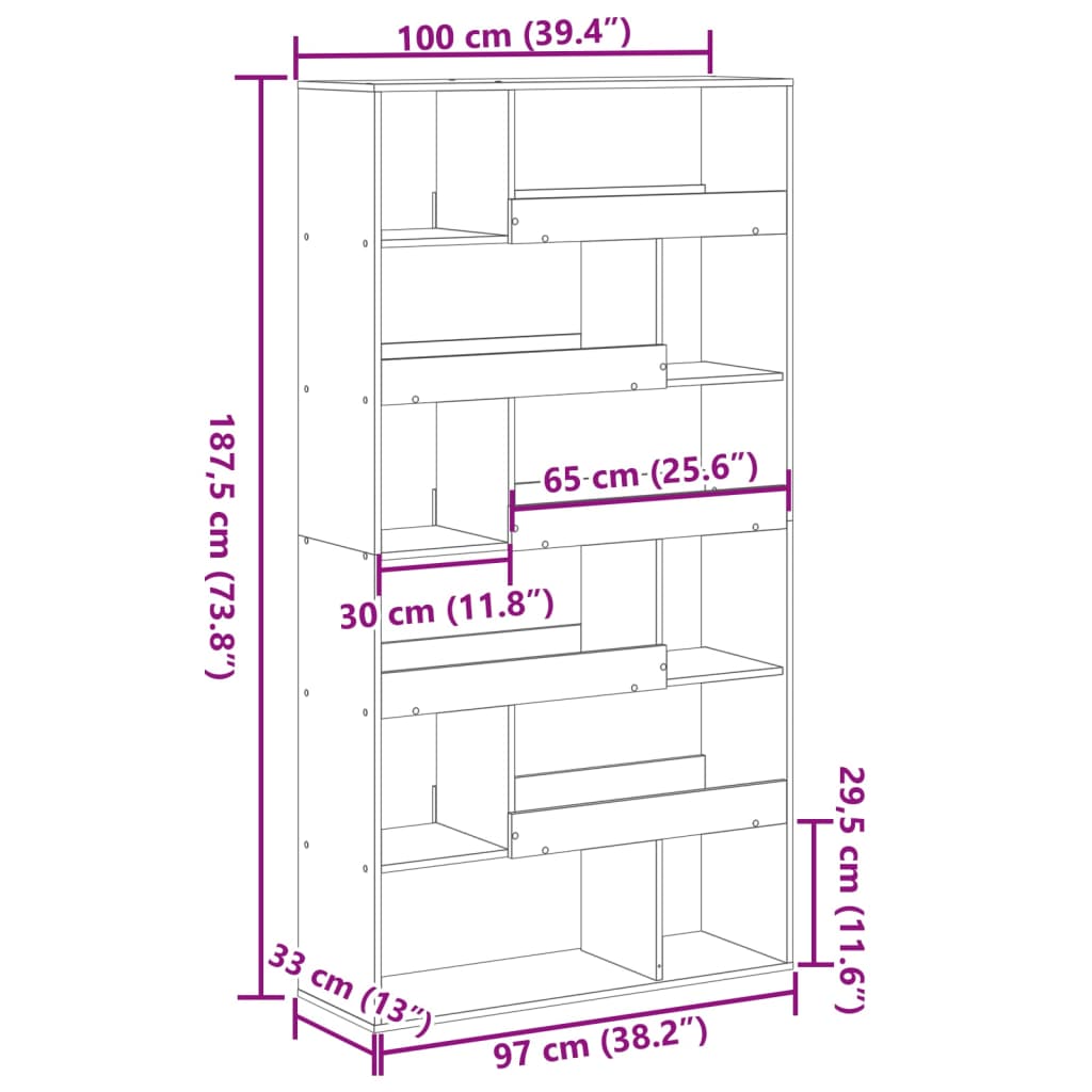 bogreol 100x33x187,5 cm konstrueret træ gammelt trælook