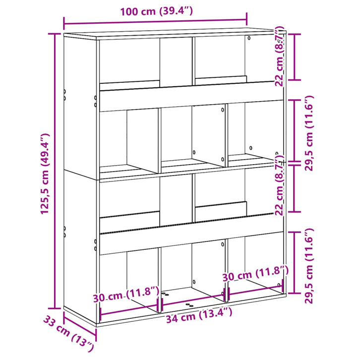 bogreol 100x33x125,5 cm konstrueret træ hvid
