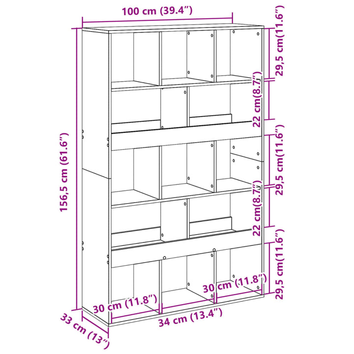 bogreol 100x33x156,5 cm konstrueret træ sort