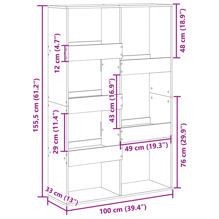 bogreol 100x33x155,5 cm konstrueret træ brun egetræsfarve