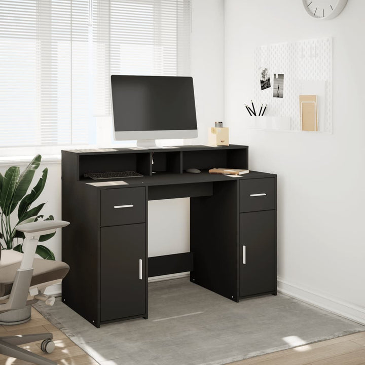 skrivebord med LED-lys 120x55x91 cm konstrueret træ sort