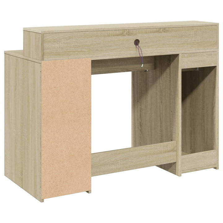 skrivebord med LED-lys 120x55x91 cm konstrueret træ sonoma-eg