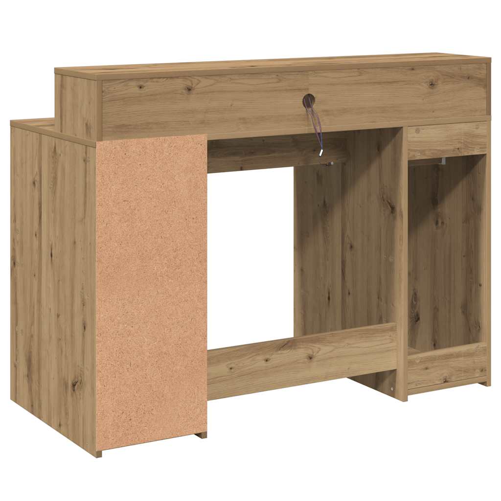 skrivebord med LED-lys 120x55x91 cm konstrueret træ gammelt eg