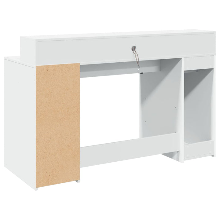 skrivebord med LED-lys 140x55x91 cm konstrueret træ hvid