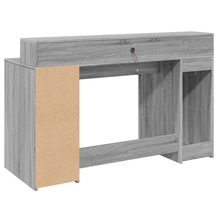 skrivebord m. LED-lys 140x55x91 cm konstrueret træ grå sonoma