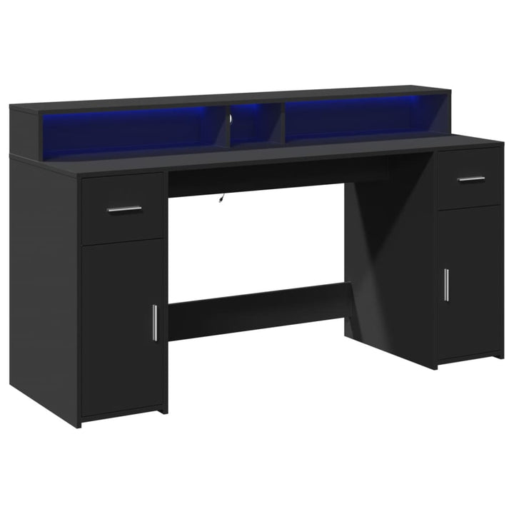 skrivebord med LED-lys 160x55x91 cm konstrueret træ sort