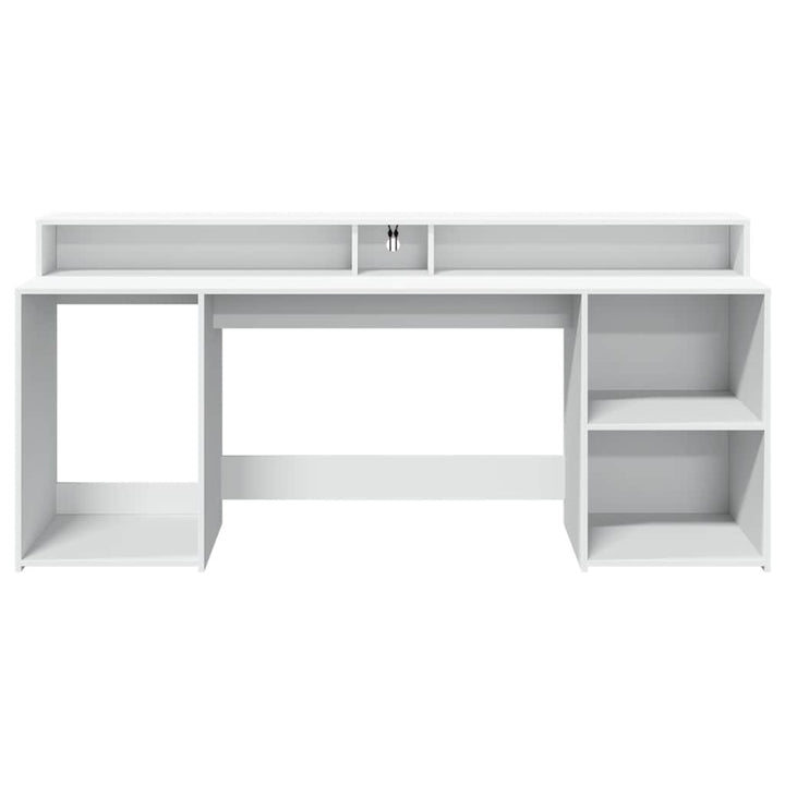 skrivebord med LED-lys 200x155x91 cm konstrueret træ hvid