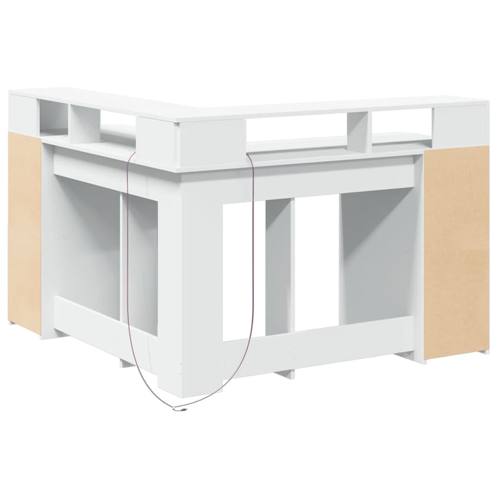 skrivebord med LED-lys 130x130x91 cm konstrueret træ hvid