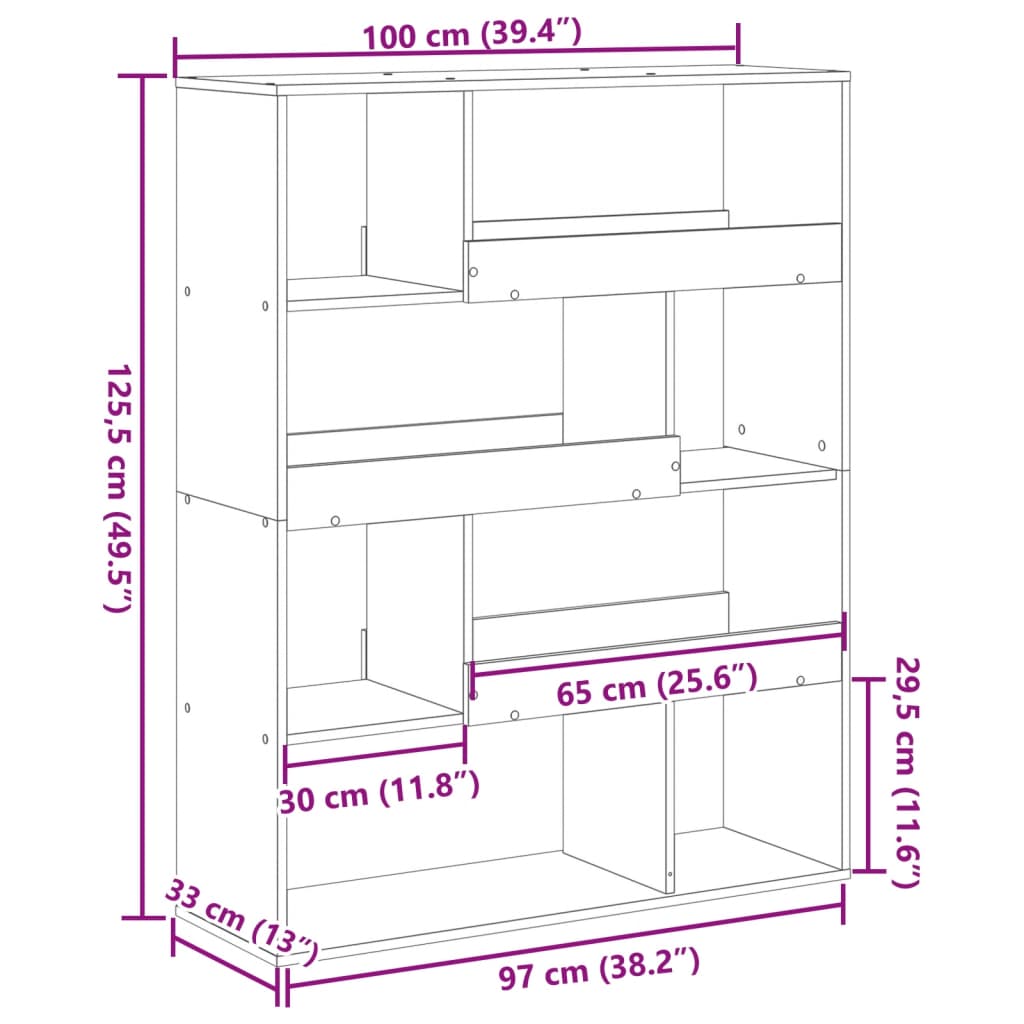 rumdeler 100x33x125,5 cm konstrueret træ sort