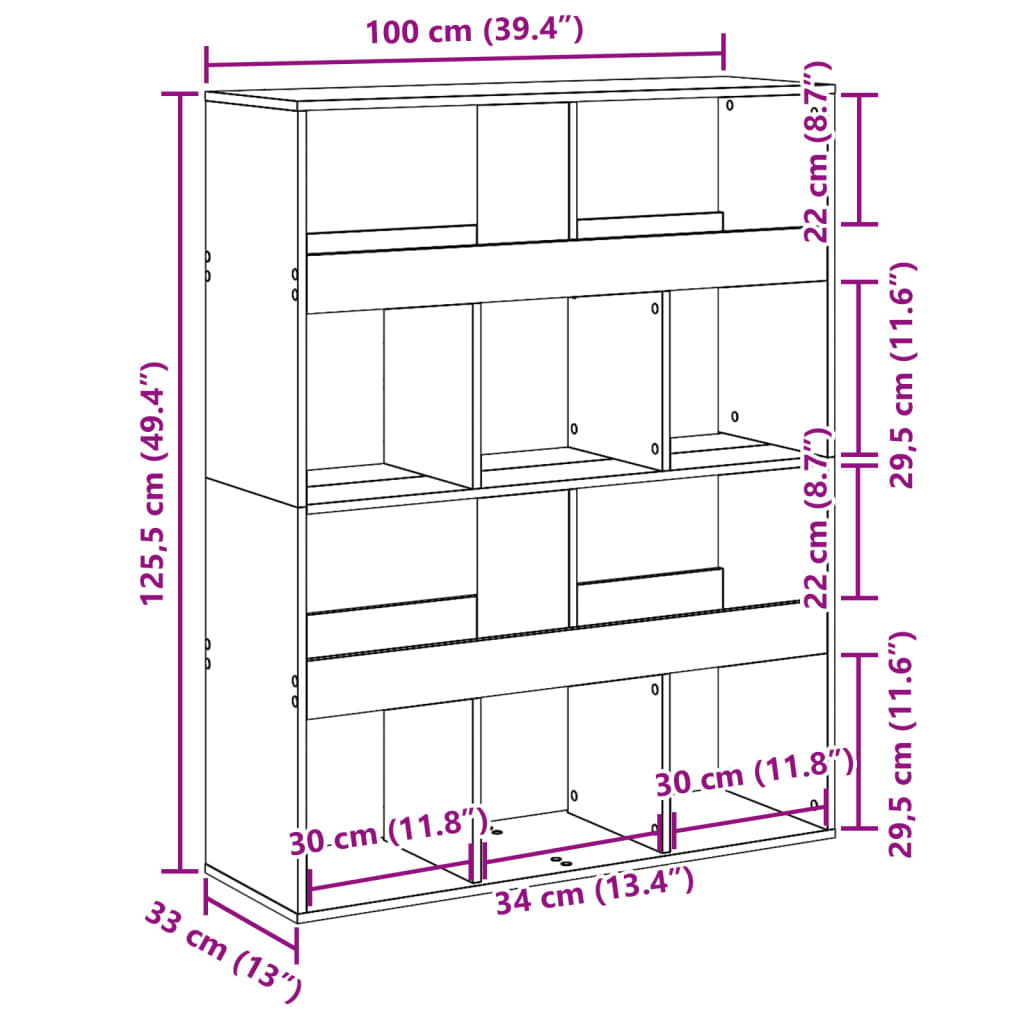 rumdeler 100x33x125,5 cm konstrueret træ sonoma-eg