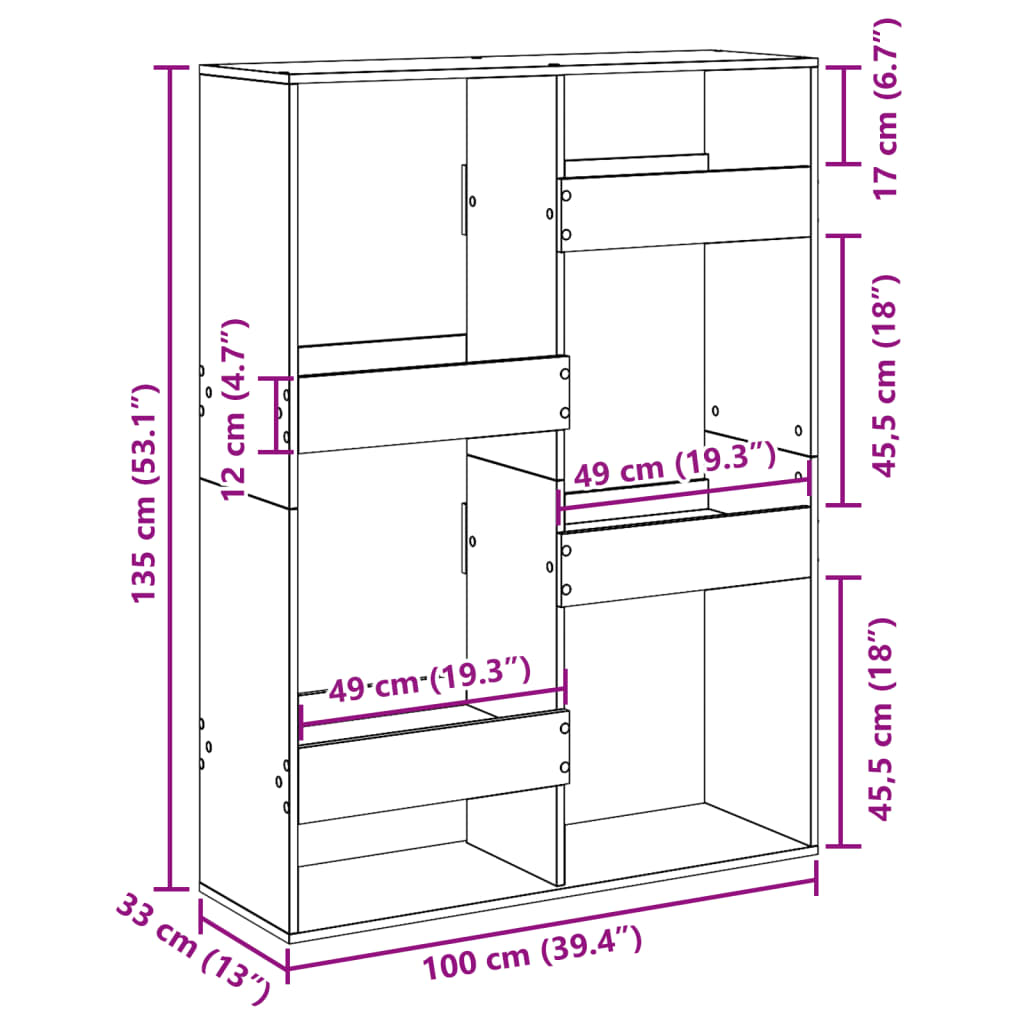 rumdeler 100x33x135 cm konstrueret træ sonoma-eg