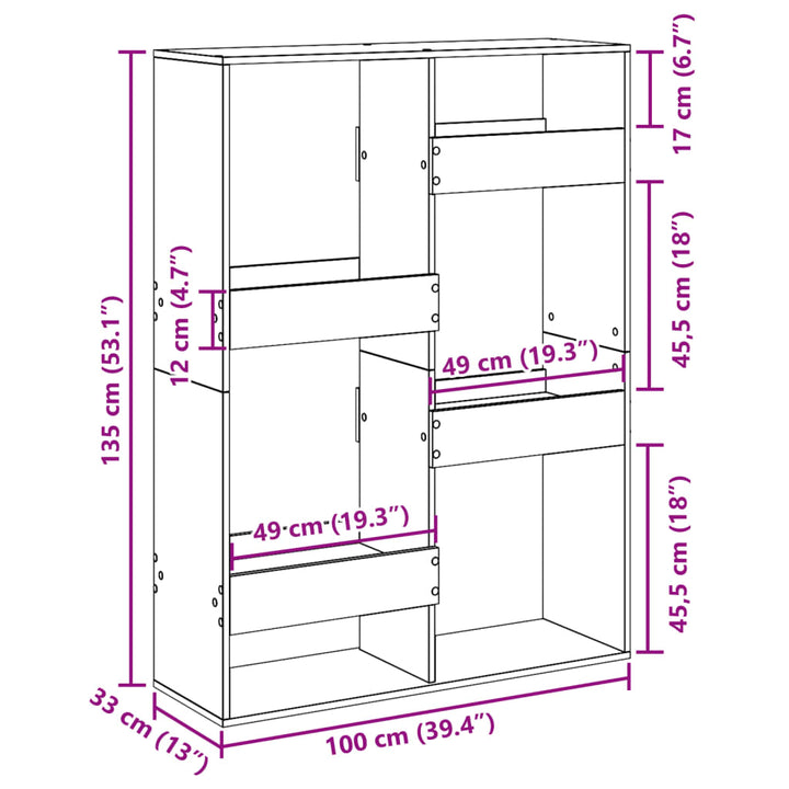 rumdeler 100x33x135 cm konstrueret træ sonoma-eg
