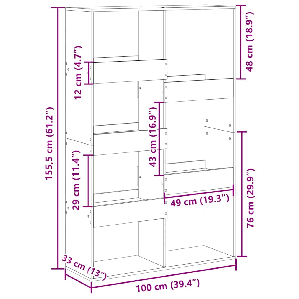 rumdeler 100x33x155,5 cm konstrueret træ betongrå