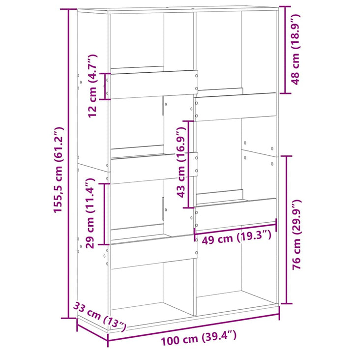 rumdeler 100x33x155,5 cm konstrueret træ betongrå