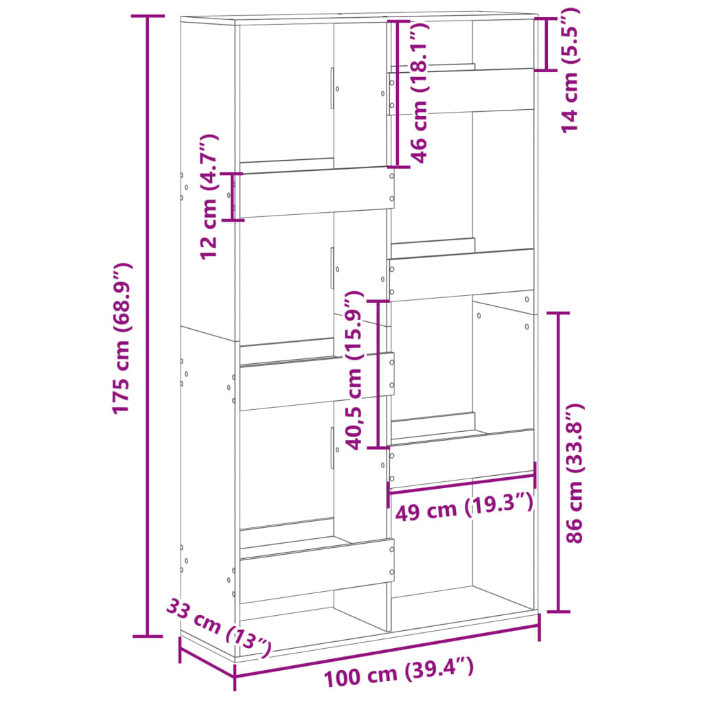 rumdeler 100x33x175 cm konstrueret træ hvid