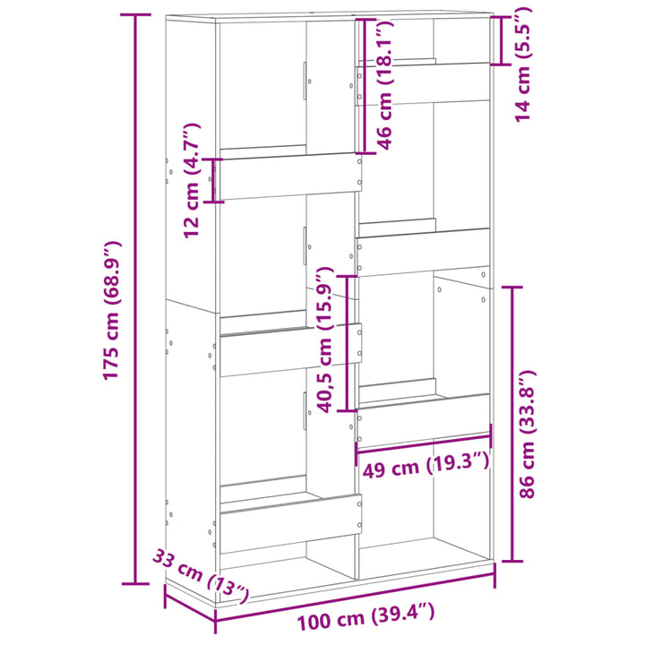 rumdeler 100x33x175 cm konstrueret træ betongrå
