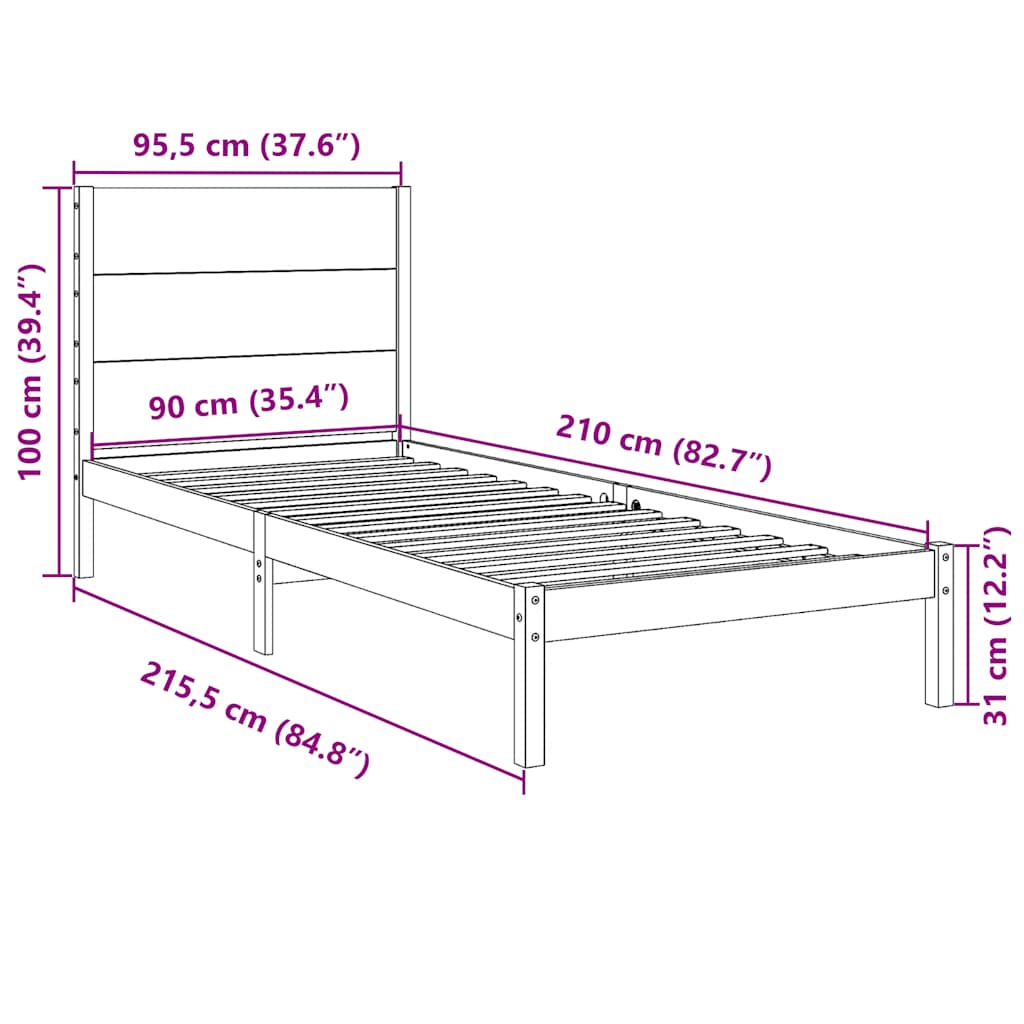 ekstra lang sengeramme uden madras 90x210 cm massivt træ