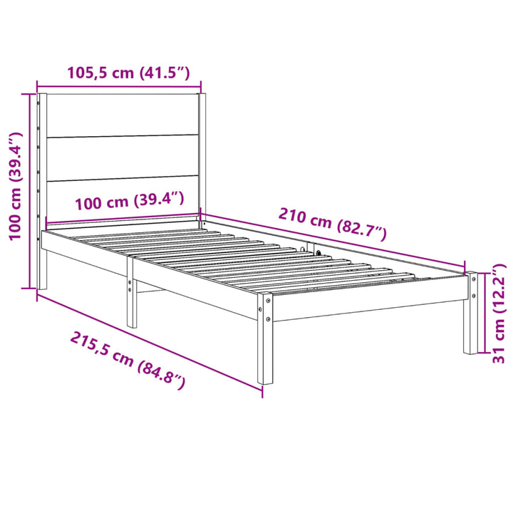 ekstra lang sengeramme uden madras 100x210 cm massivt træ