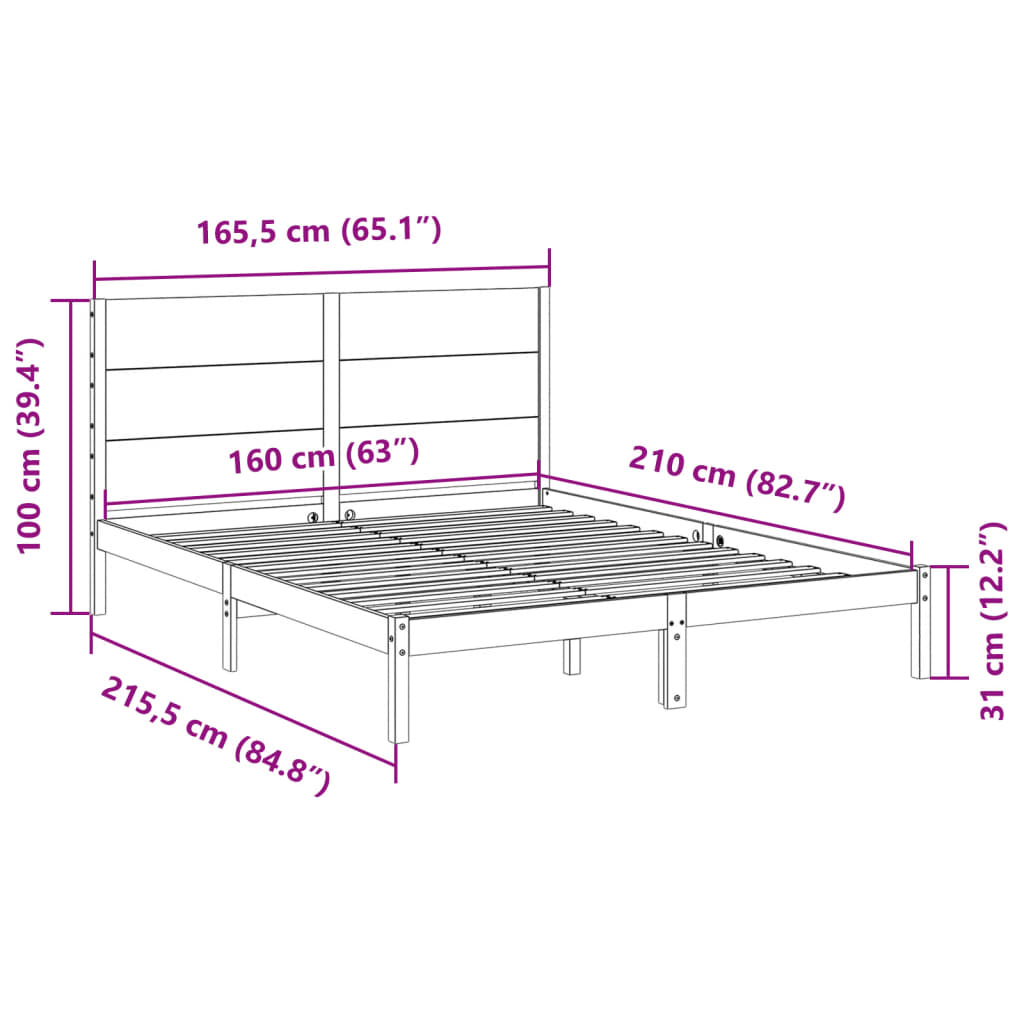 ekstra lang sengeramme uden madras 160x210 cm massivt træ
