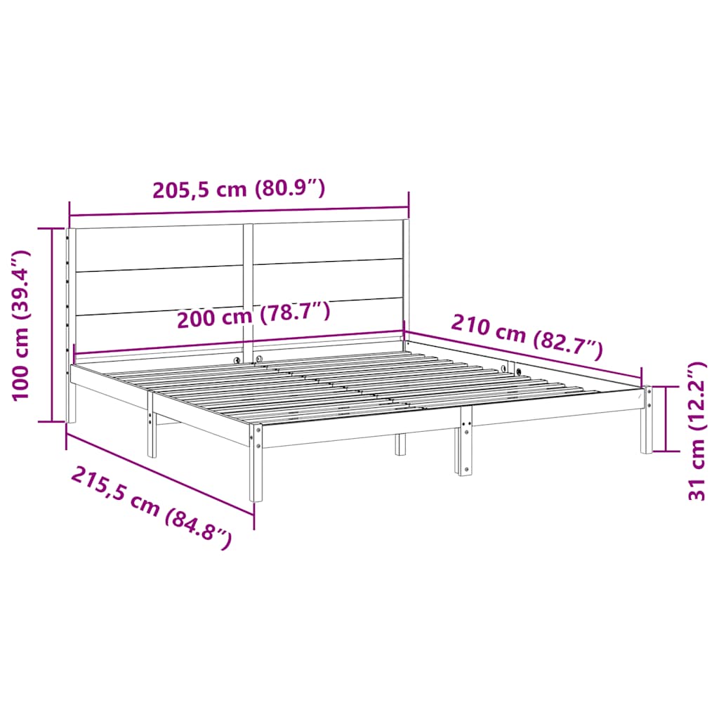 ekstra lang sengeramme uden madras 200x210 cm massivt træ