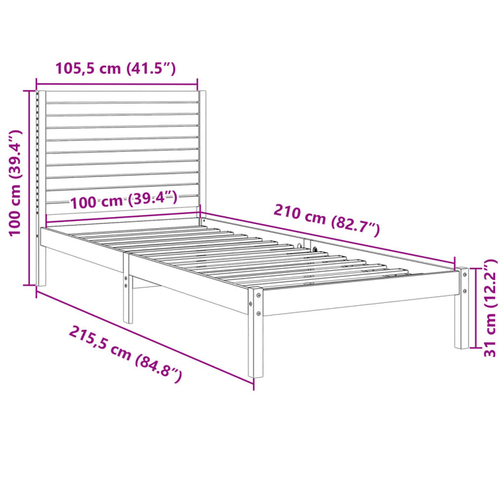 ekstra lang sengeramme uden madras 100x210 cm massivt træ
