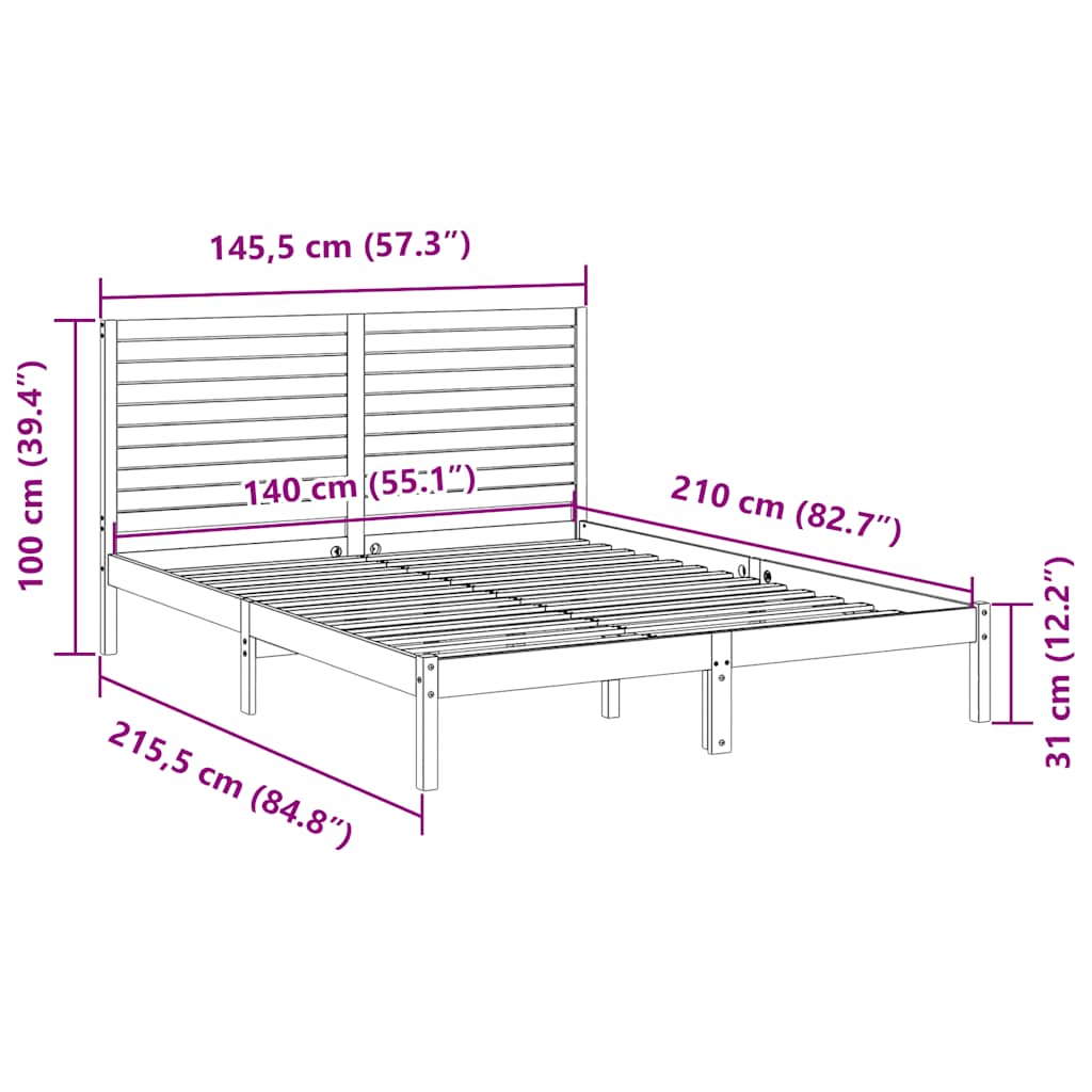 ekstra lang sengeramme uden madras 140x210 cm massivt træ