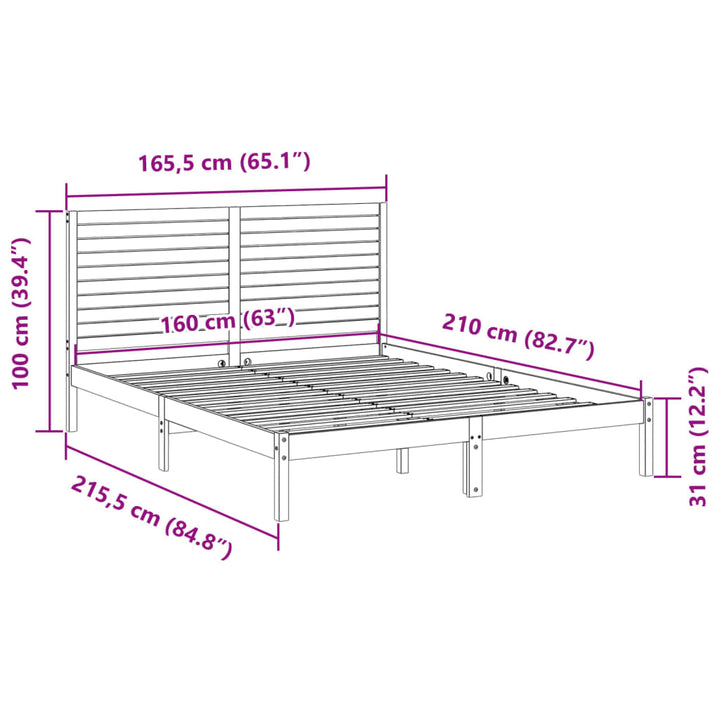 ekstra lang sengeramme uden madras 160x210 cm massivt træ