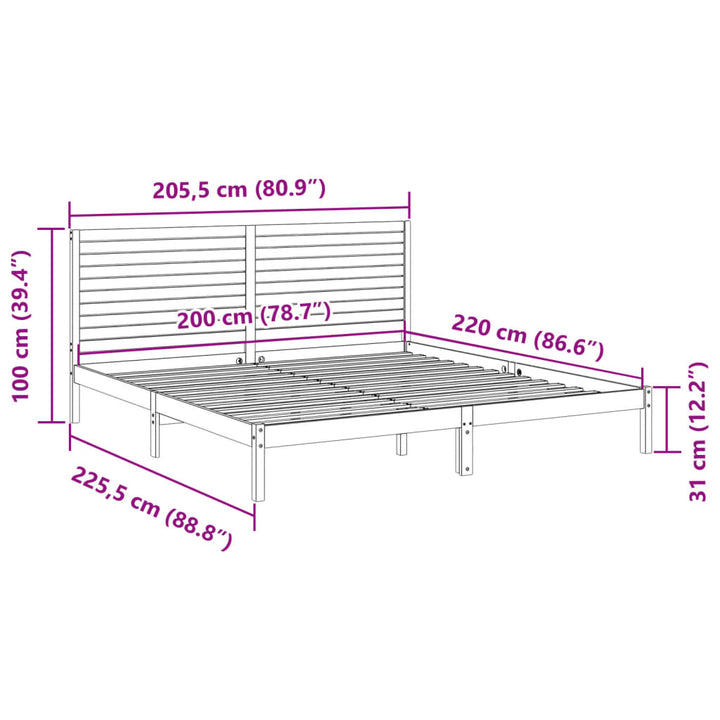 ekstra lang sengeramme uden madras 200x220 cm massivt træ