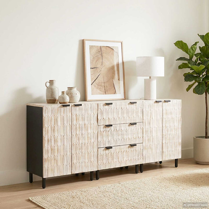 Sideboard 3 pcs Hvid Vask Finish 180 x 33 x 75 cm