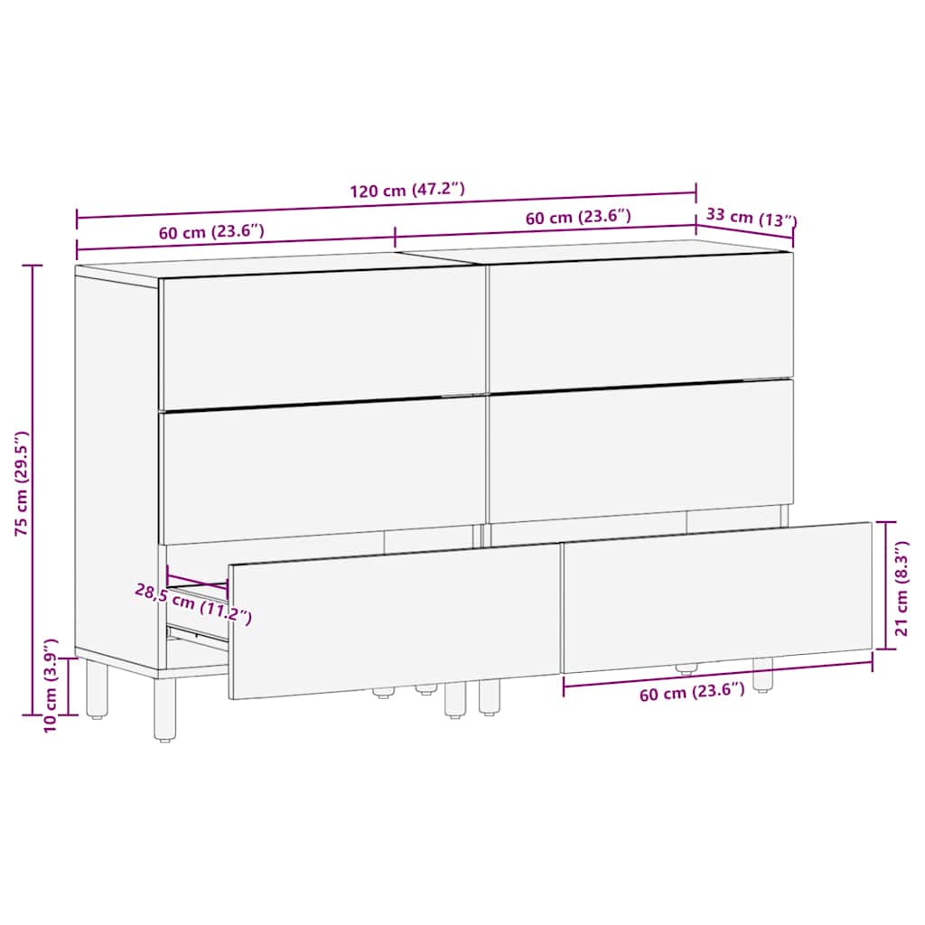 Sideboard 2 pcs Acacia Brun Finish 60 x 33 x 75 cm