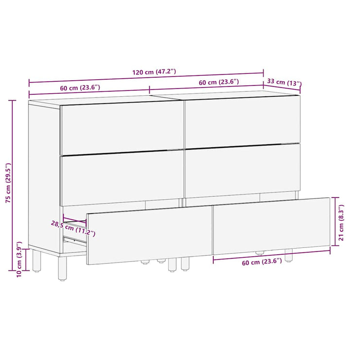 Sideboard 2 pcs Acacia Brun Finish 60 x 33 x 75 cm
