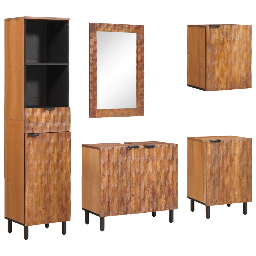 Badeværelsessæt 5 pcs Akaciebrown finish Massivt mangotræ
