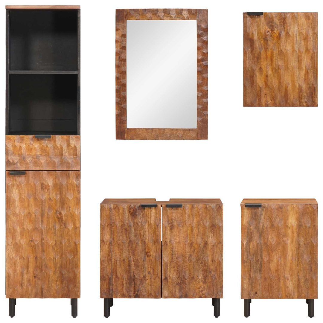 Badeværelsessæt 5 pcs Akaciebrown finish Massivt mangotræ