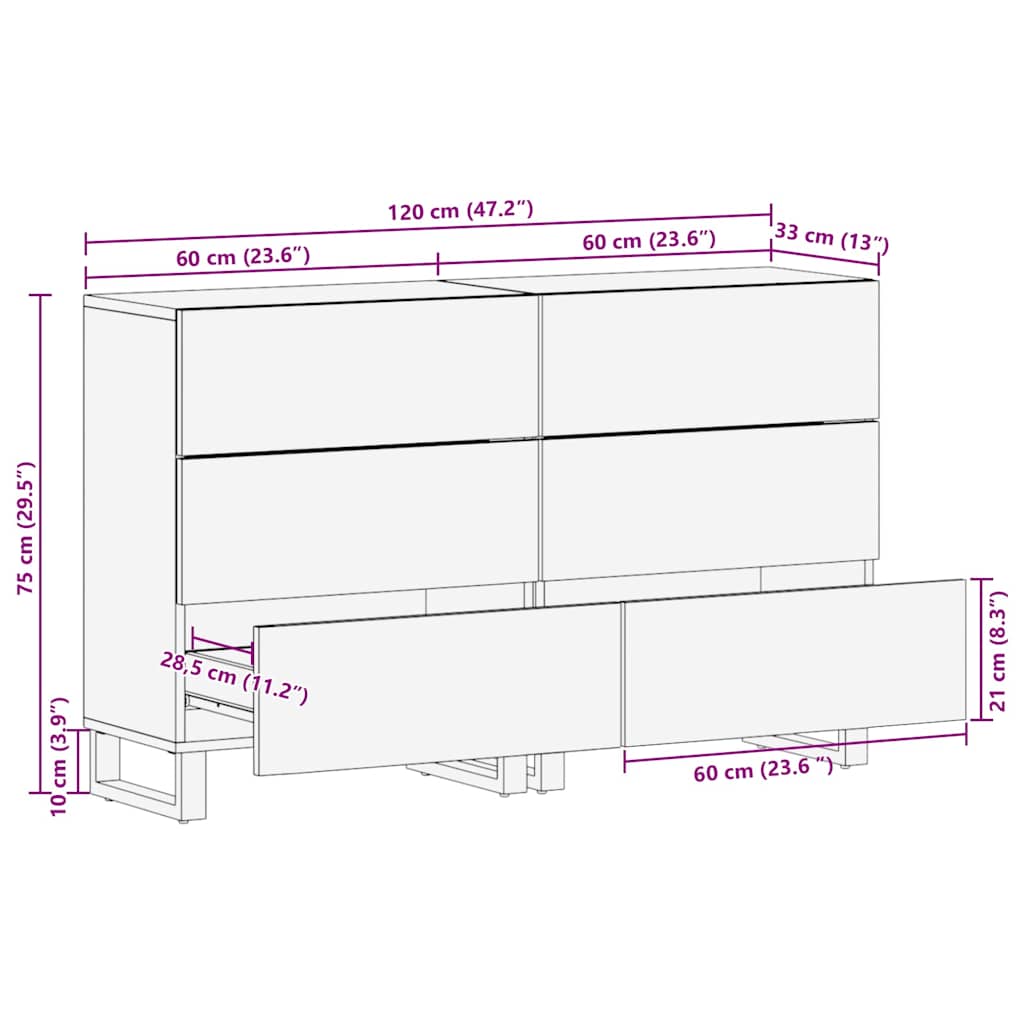 Sidetabel Sæt 2 pcs Naturfarvet 120 x 33,5 x 75 cm