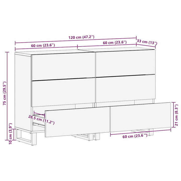 Sidetabel Sæt 2 pcs Naturfarvet 120 x 33,5 x 75 cm
