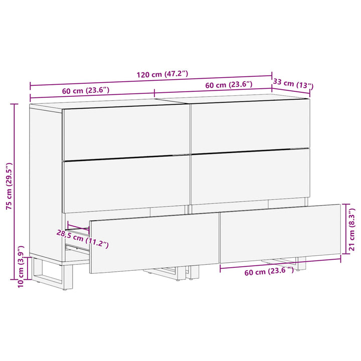 Sideboard 2 pcs Brun 60 x 33 x 75 cm Massivt mangotræ