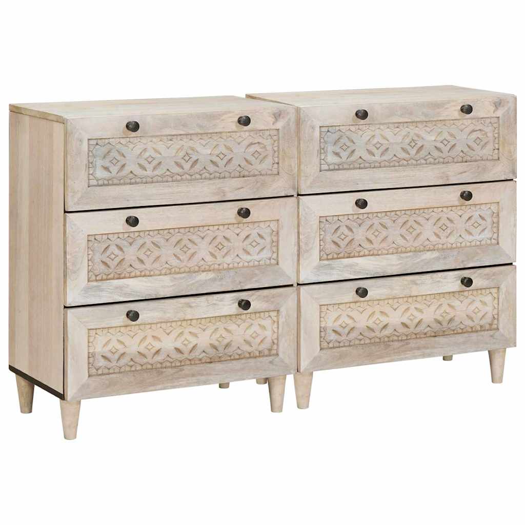 Sideboard 2 pcs Hvid 120 x 33,5 x 75 cm Massivt mangotræ
