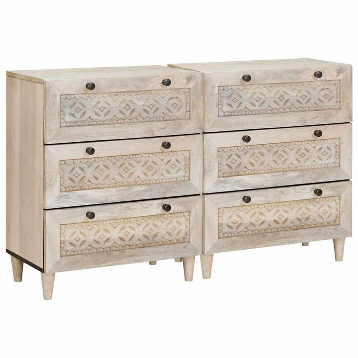 Sideboard 2 pcs Hvid 120 x 33,5 x 75 cm Massivt mangotræ