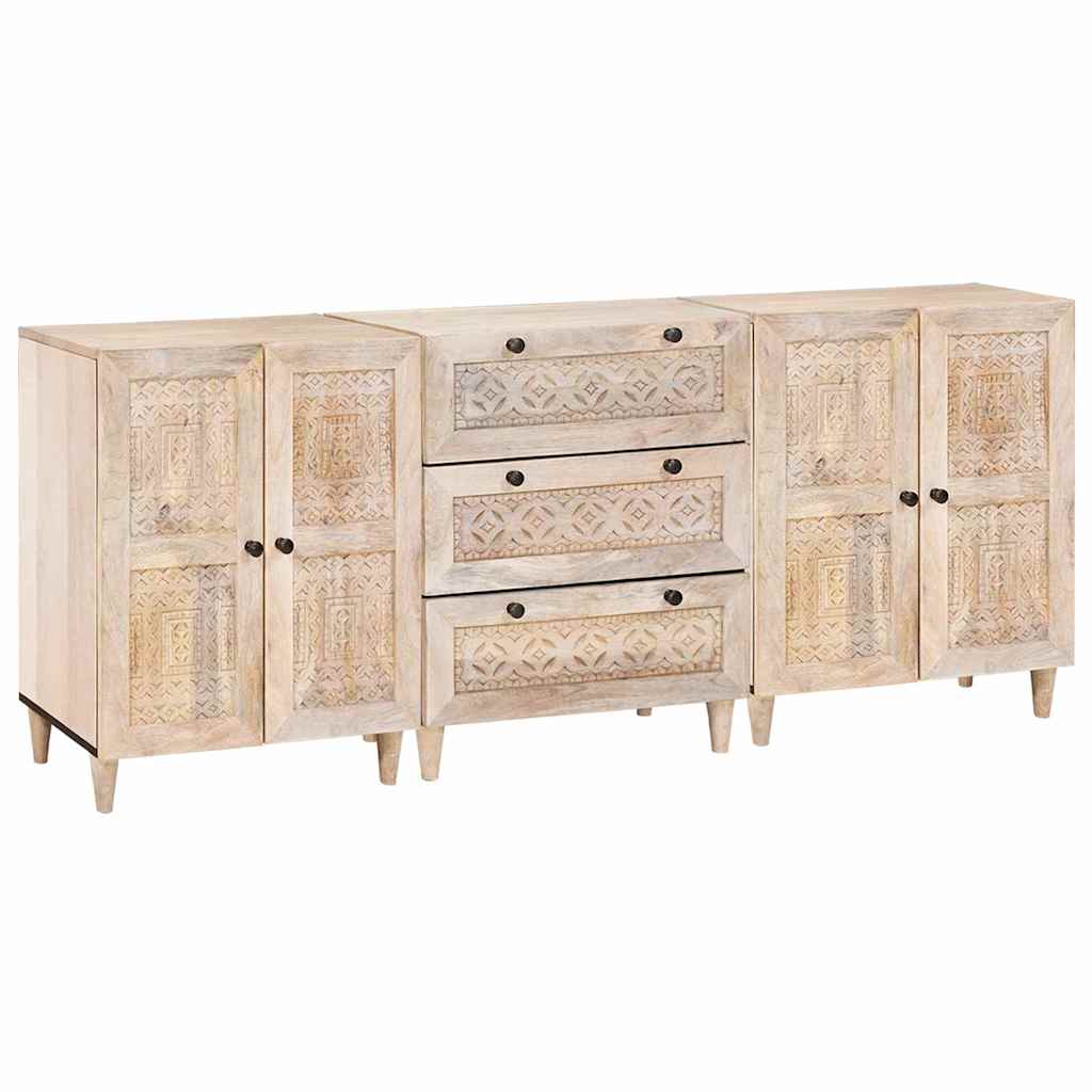 Sideboard 3 pcs Hvid 180 x 33,5 x 75 cm Massivt mangotræ