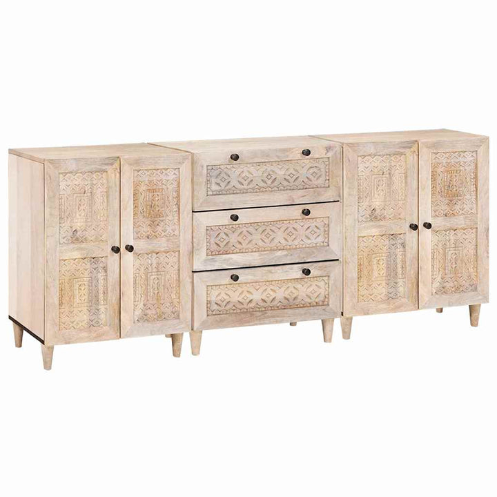 Sideboard 3 pcs Hvid 180 x 33,5 x 75 cm Massivt mangotræ
