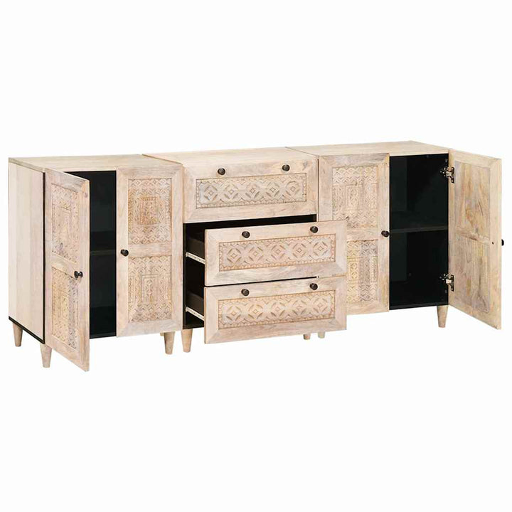 Sideboard 3 pcs Hvid 180 x 33,5 x 75 cm Massivt mangotræ