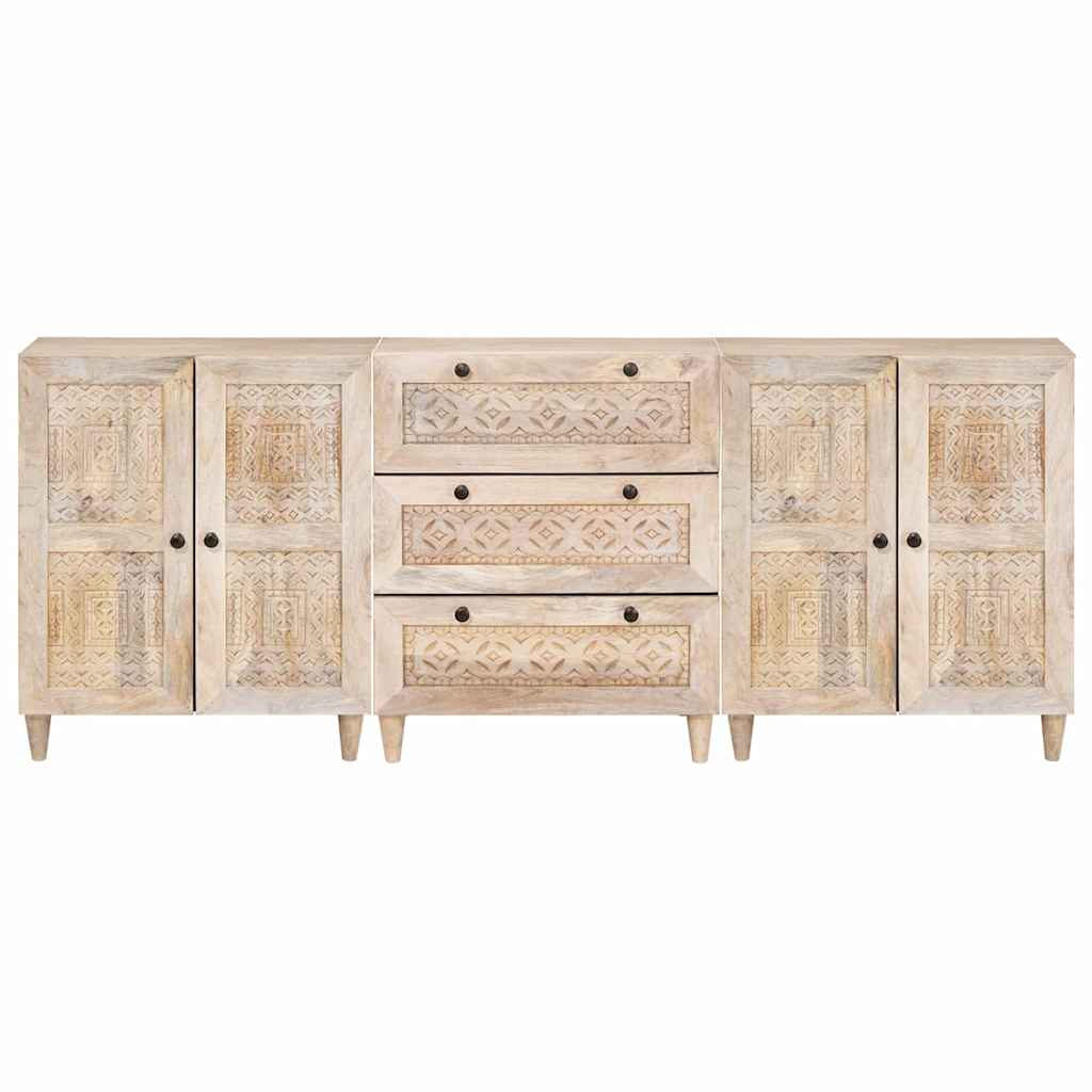 Sideboard 3 pcs Hvid 180 x 33,5 x 75 cm Massivt mangotræ