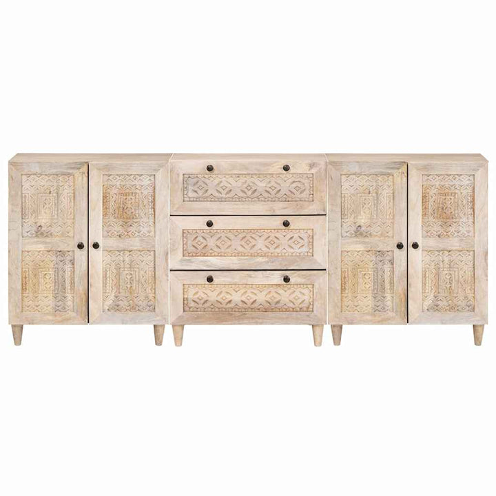 Sideboard 3 pcs Hvid 180 x 33,5 x 75 cm Massivt mangotræ