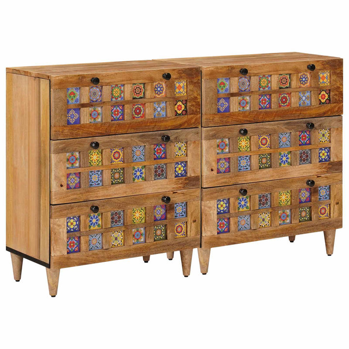 Sideboard 2 pcs Naturfarvet 60 x 33 x 75 cm Massivt mangotræ